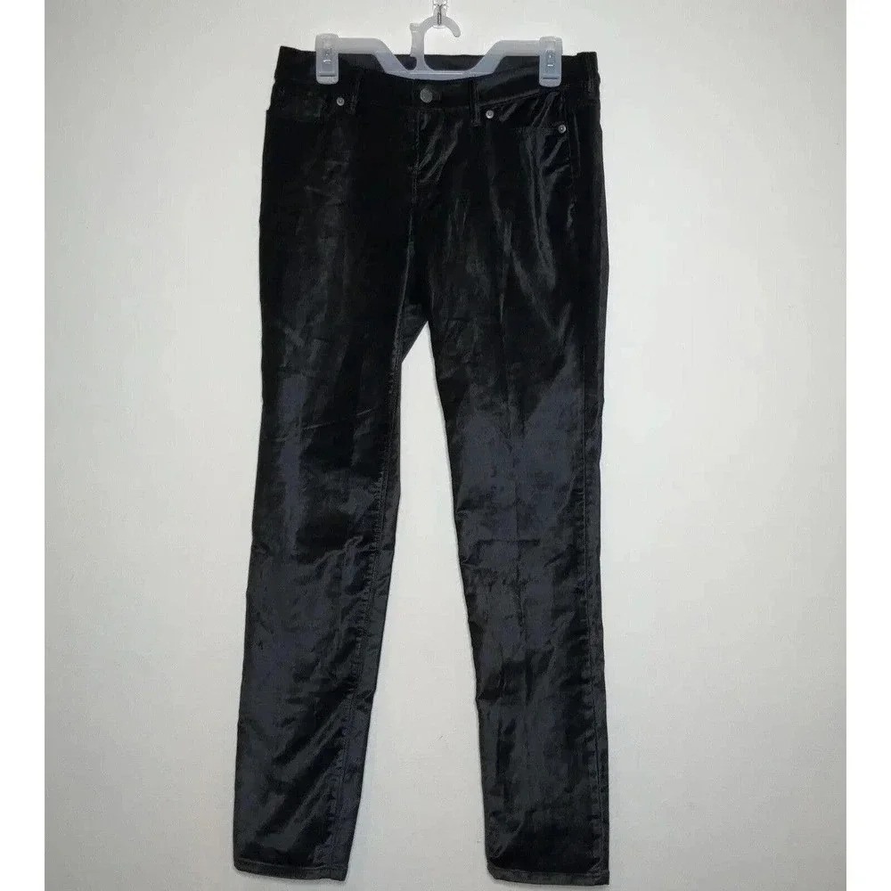 Womens Size 4 Black Velvet Pants London Jean Shiny Soft Slim Fit
